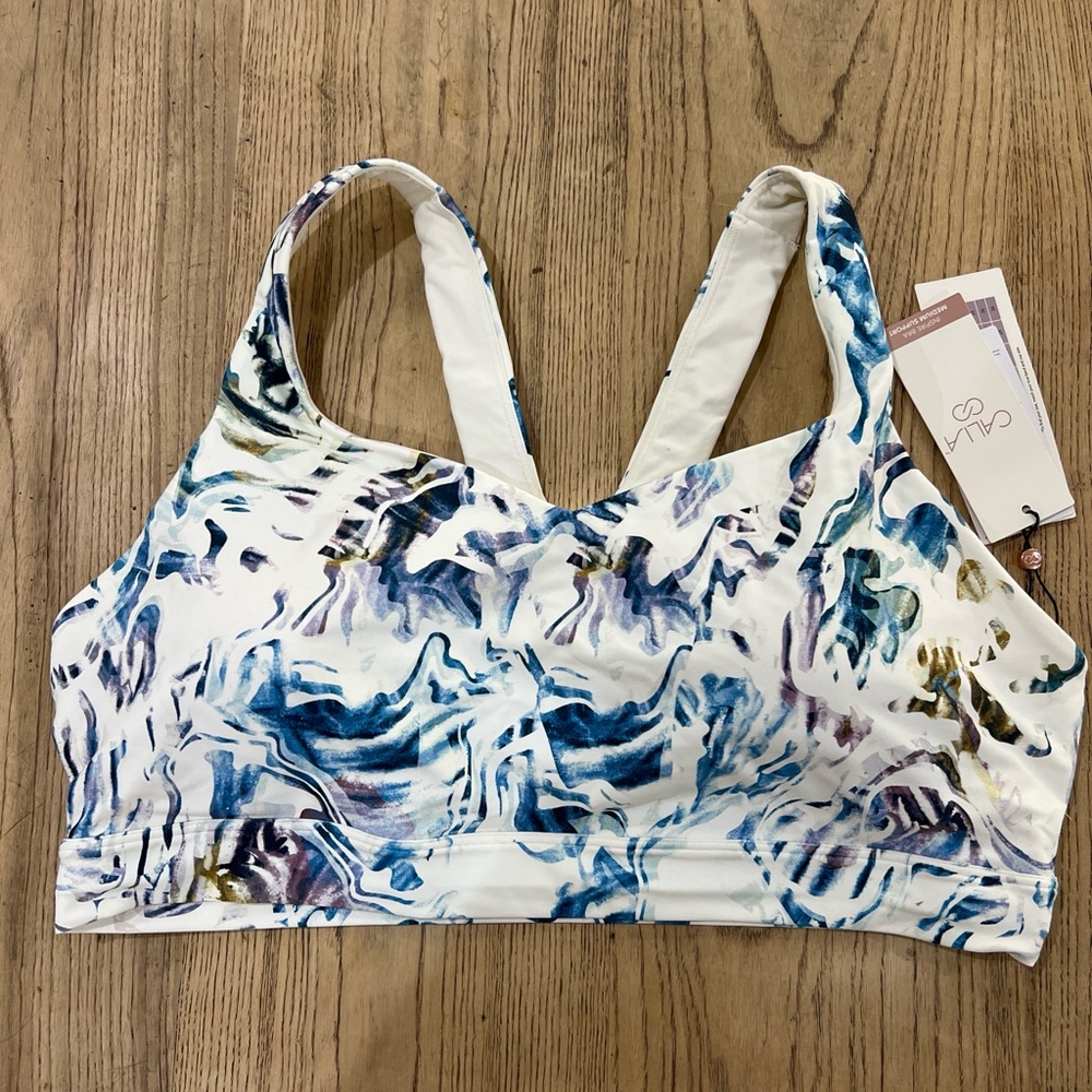 Calia White with Blue & Teal Watercolor Print Sports Bara Medium Support XXL